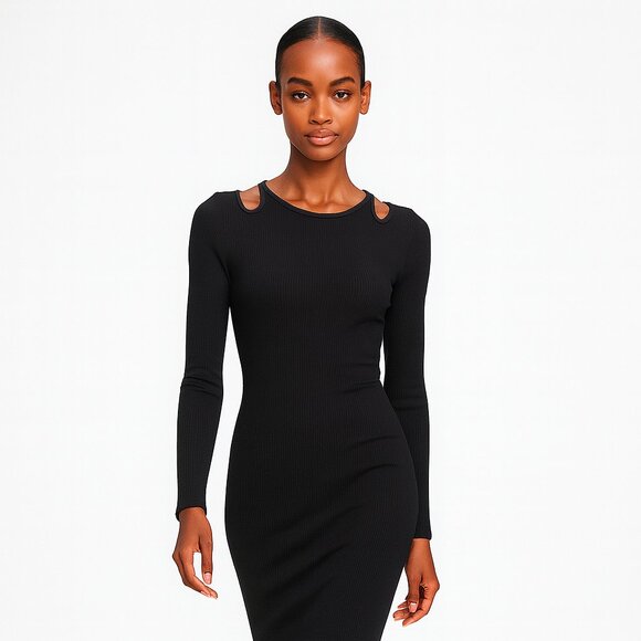 White House Black Market Dresses & Skirts - NWT WHBM FORME Black Rib Long Sleeve Cutout Cocktail Dress XS